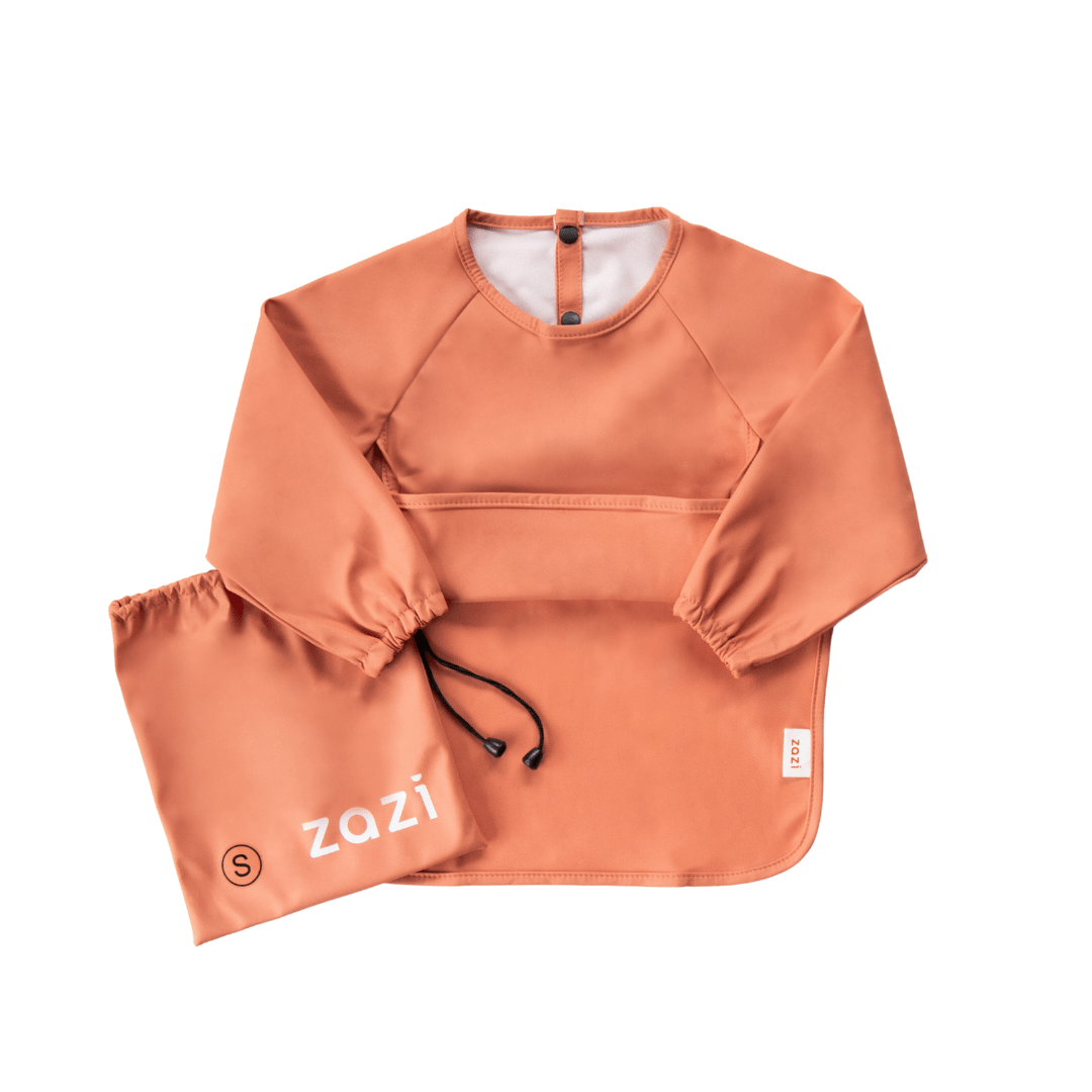 Zazi Recycled Full-Sleeved Bib Set - orange. These waterproof bibs are machine-washable and made from recycled materials.