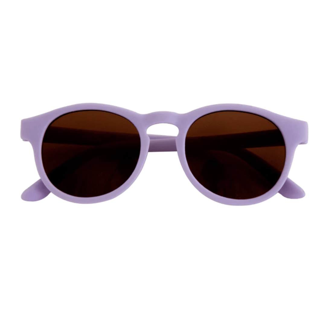 Zazi Shades Baby & Toddler Sunglasses, providing UV400 protection, featuring purple lenses for a pop of color on a crisp white background.