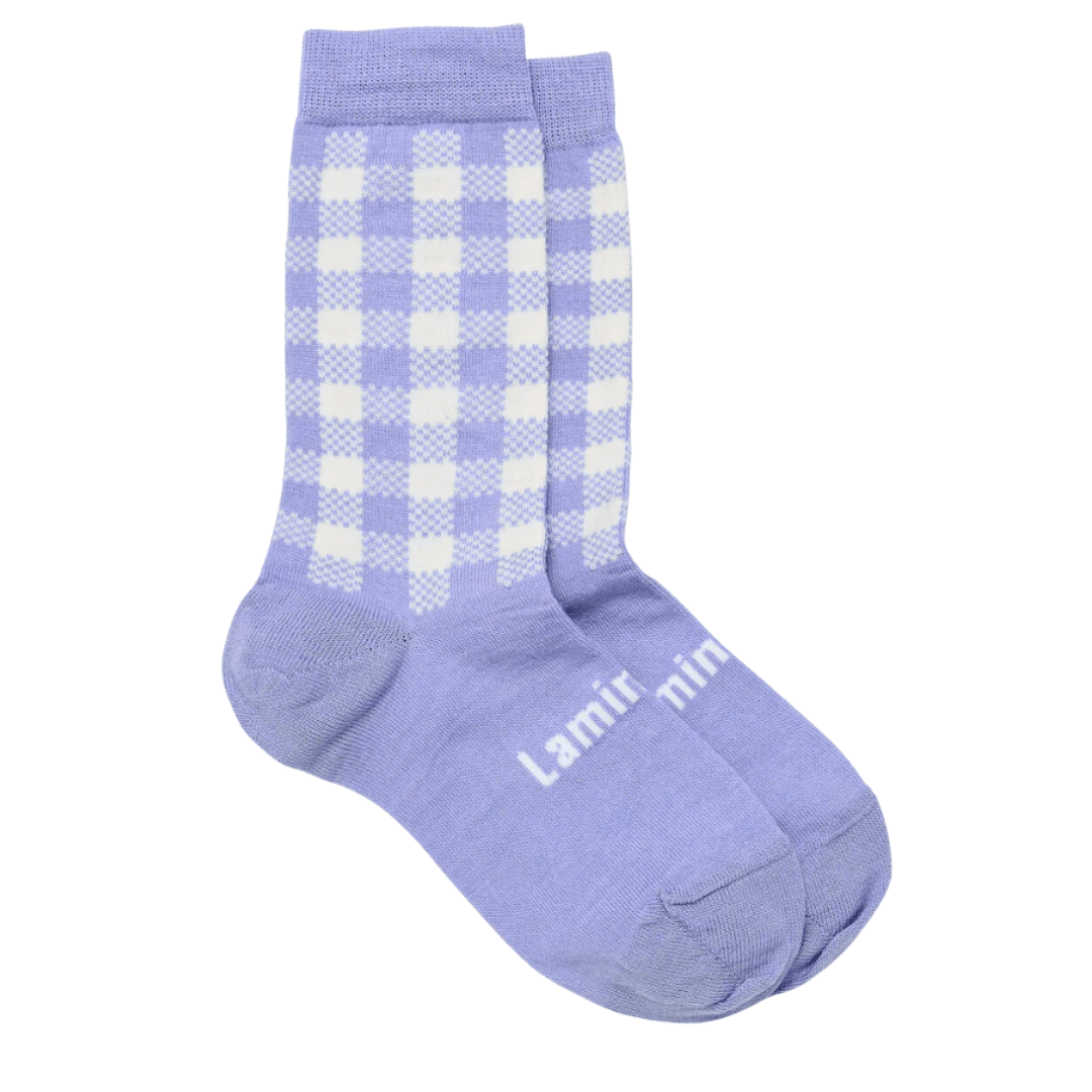 Dorothy (Cornflower/Natural Gingham) / 2-4 Years NEW 2023 Lamington Merino Wool Crew Socks (Multiple Patterns) - Naked Baby Eco Boutique