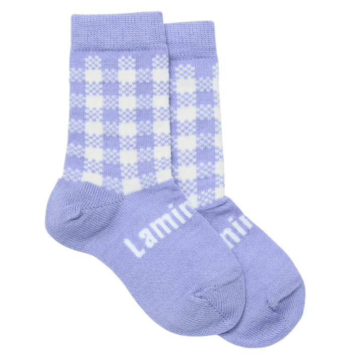 Dorothy (Cornflower/Natural Gingham) / Newborn-3 Months NEW 2023 Lamington Merino Wool Crew Socks (Multiple Patterns) - Naked Baby Eco Boutique