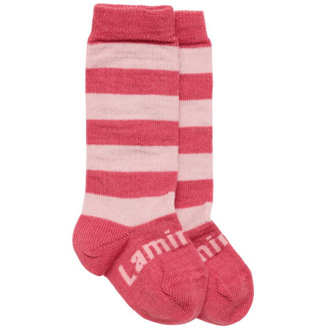 Grace (Chrysanthemum/Powder Pink Stripes) / Newborn-3 Months NEW 2023 Lamington Merino Wool Knee-High Socks (Multiple Patterns) - Naked Baby Eco Boutique