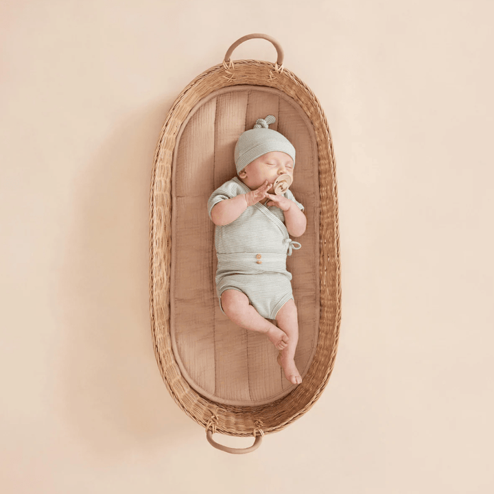 Adorable-Sleeping-Baby-Wearing-Wilson-and-Frenchy-Organic-Stripe-Rib-Knotted-Hat-Mineral-Blue-Stripe-Naked-Baby-Eco-Boutique