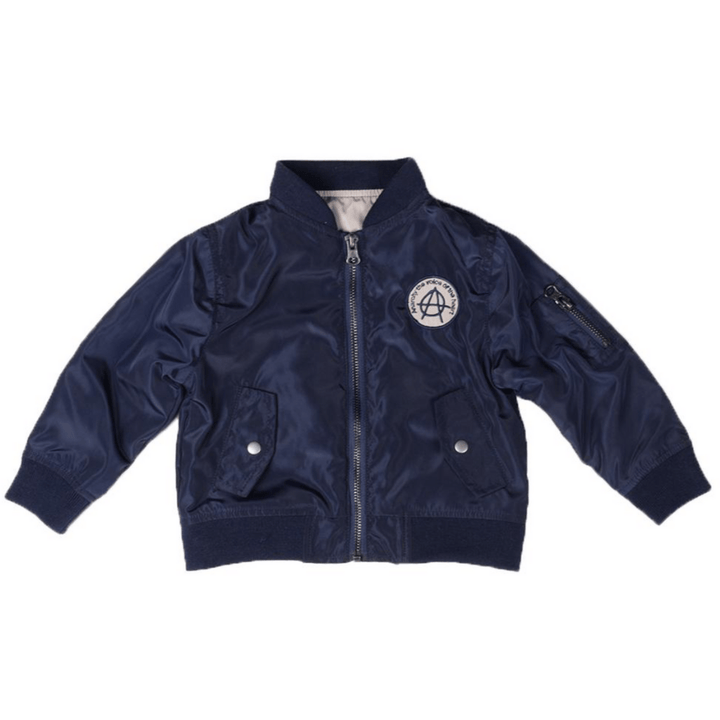 An Anarkid bomber jacket with an embroidered patch.