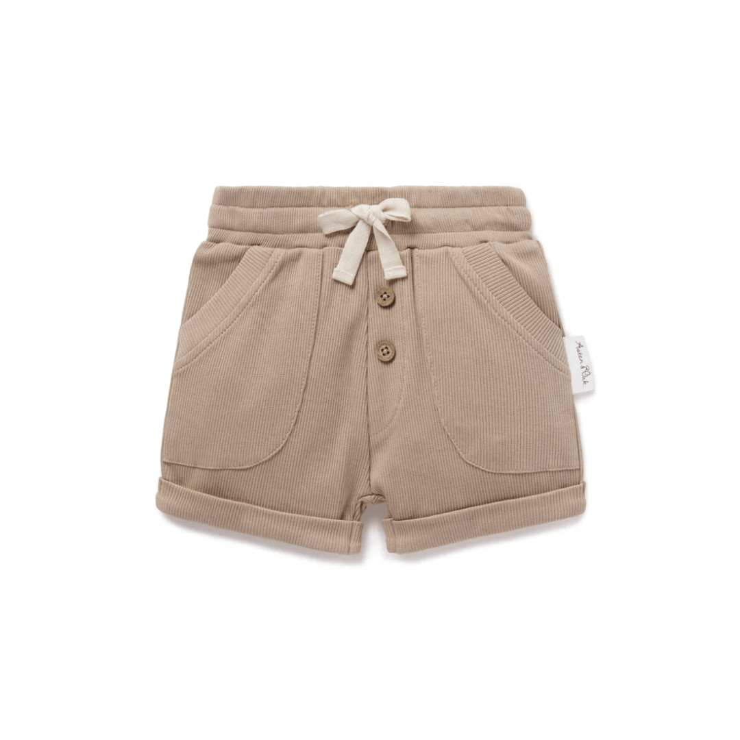 Nougat / 0-3 Months Aster & Oak Organic Cotton Rib Pocket Shorts (Multiple Variants) - Naked Baby Eco Boutique