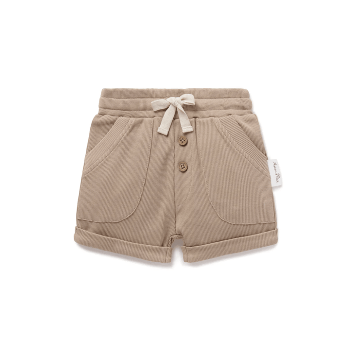 Nougat / 0-3 Months Aster & Oak Organic Cotton Rib Pocket Shorts (Multiple Variants) - Naked Baby Eco Boutique