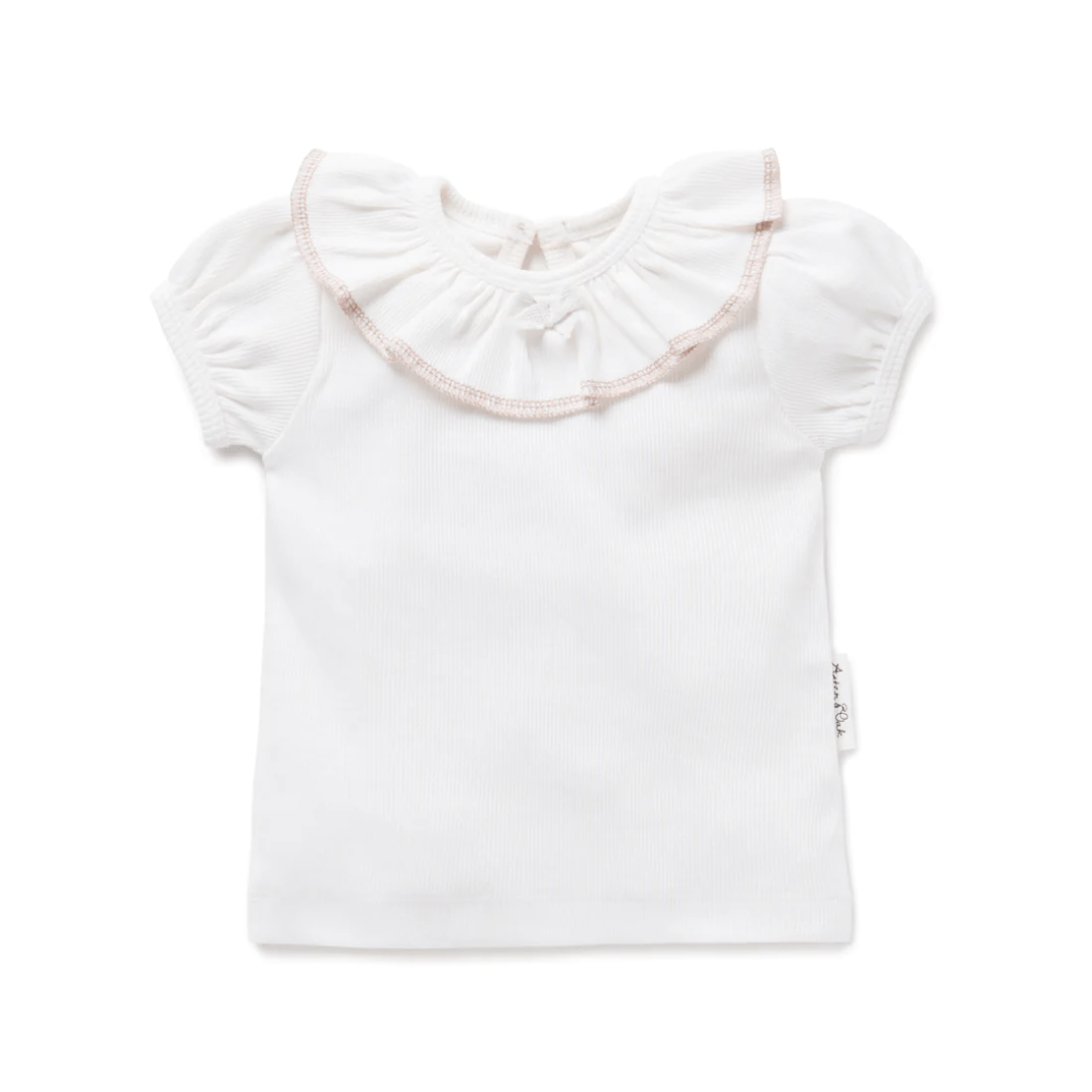 Cloud / 3-6 Months Aster & Oak Organic Rib Ruffle Top (Multiple Vairants) - Naked Baby Eco Boutique