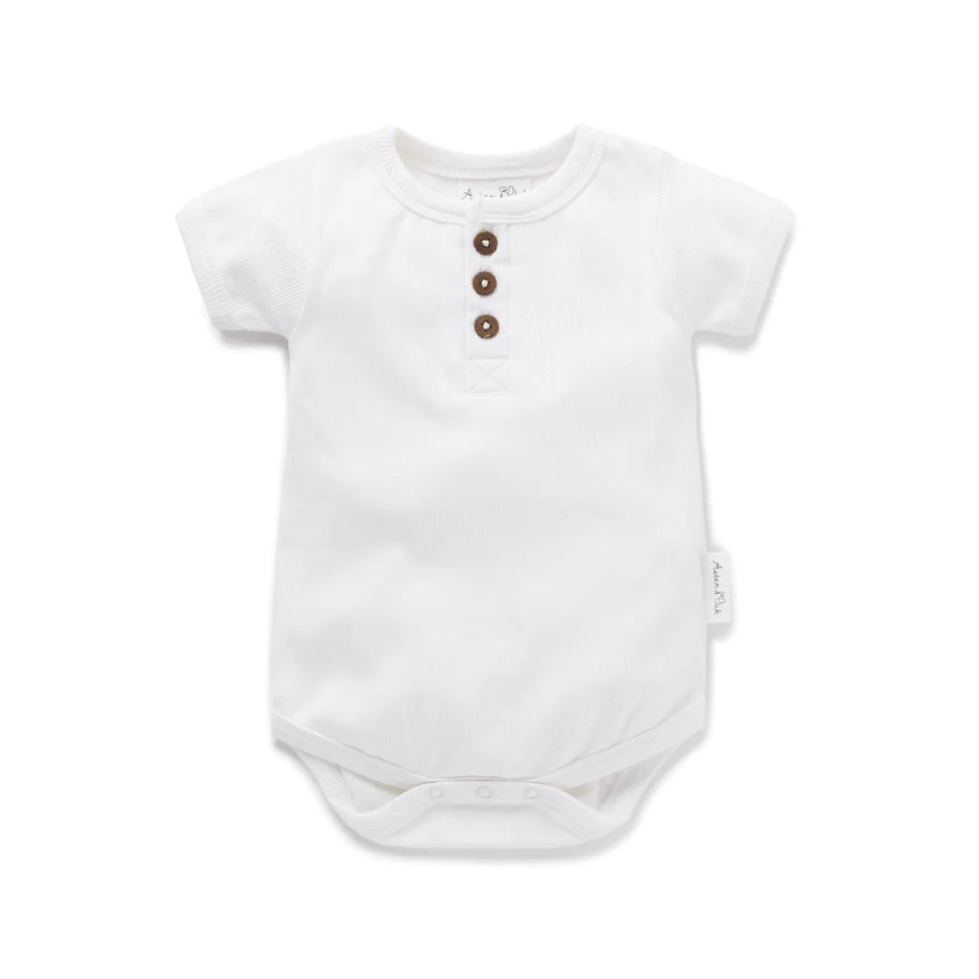 Cloud / Newborn Aster & Oak Organic Cotton Rib Henley Onesie (Multiple Variants) - Naked Baby Eco Boutique