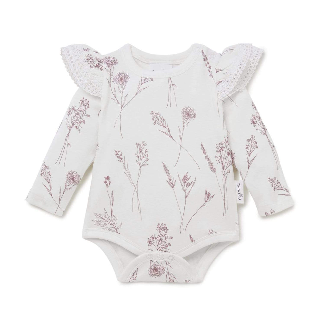 Wildflower / 000 (0-3 Months) Aster & Oak Organic AOP Ruffle Onesie (Multiple Variants) - Naked Baby Eco Boutique
