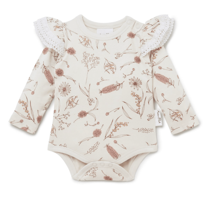 Native Flora / 000 (0-3 Months) Aster & Oak Organic AOP Ruffle Onesie (Multiple Variants) - Naked Baby Eco Boutique