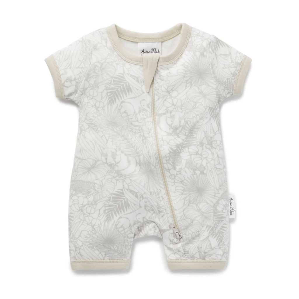 Aster & Oak Organic Animal Zip Romper - Naked Baby Eco Boutique
