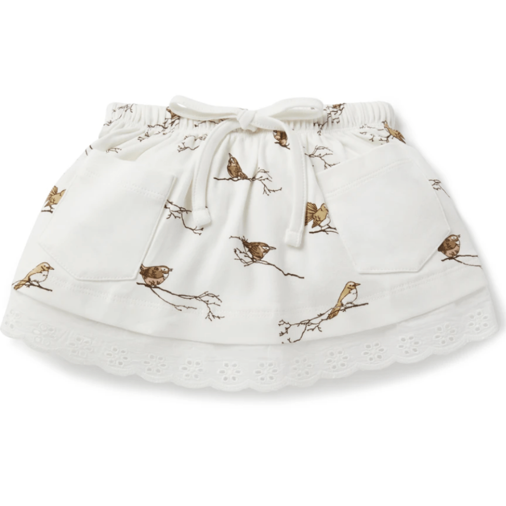 Aster & Oak Organic Bird Lace Pocket Skirt - Naked Baby Eco Boutique