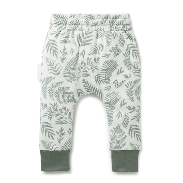 Aster-and-Oak-Organic-Cotton-Harem-Pants-Fern-Back-View-Naked-Baby-Eco-Boutique