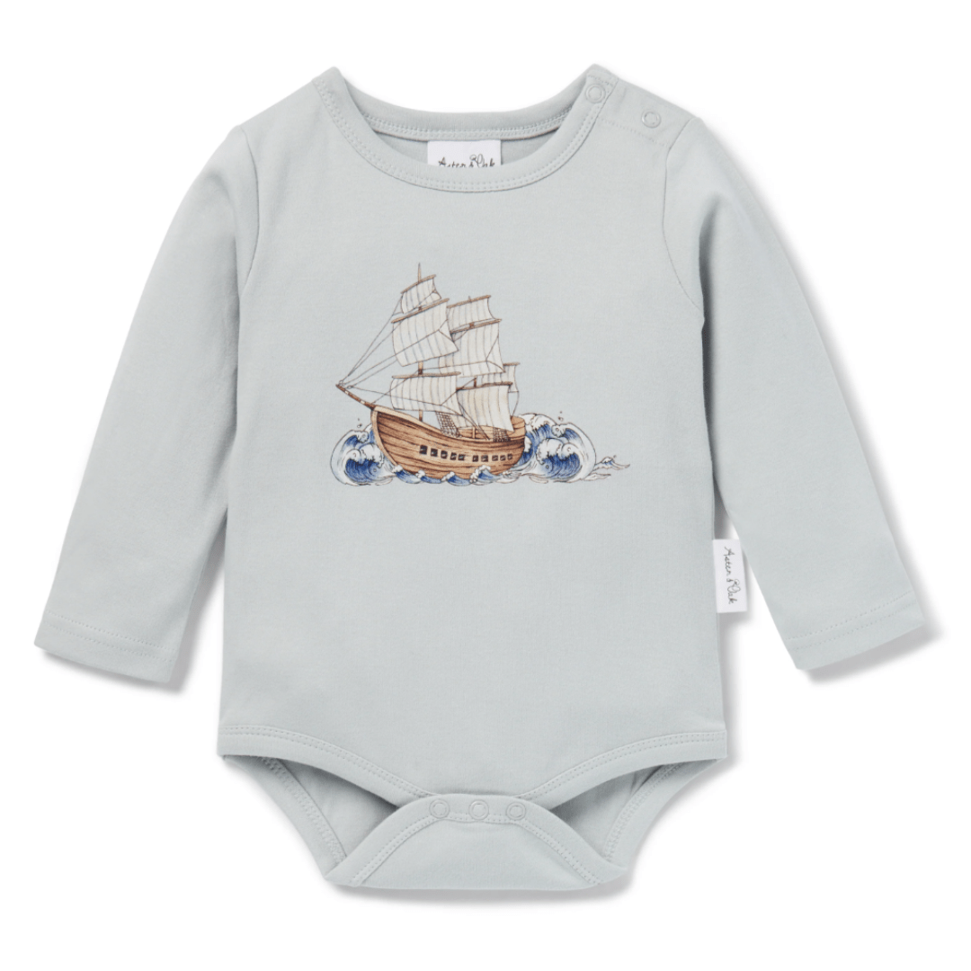 Ship / Newborn PRE-ORDER: Aster & Oak Organic Cotton Print Long Sleeve Onesie (Multiple Variants) - Naked Baby Eco Boutique