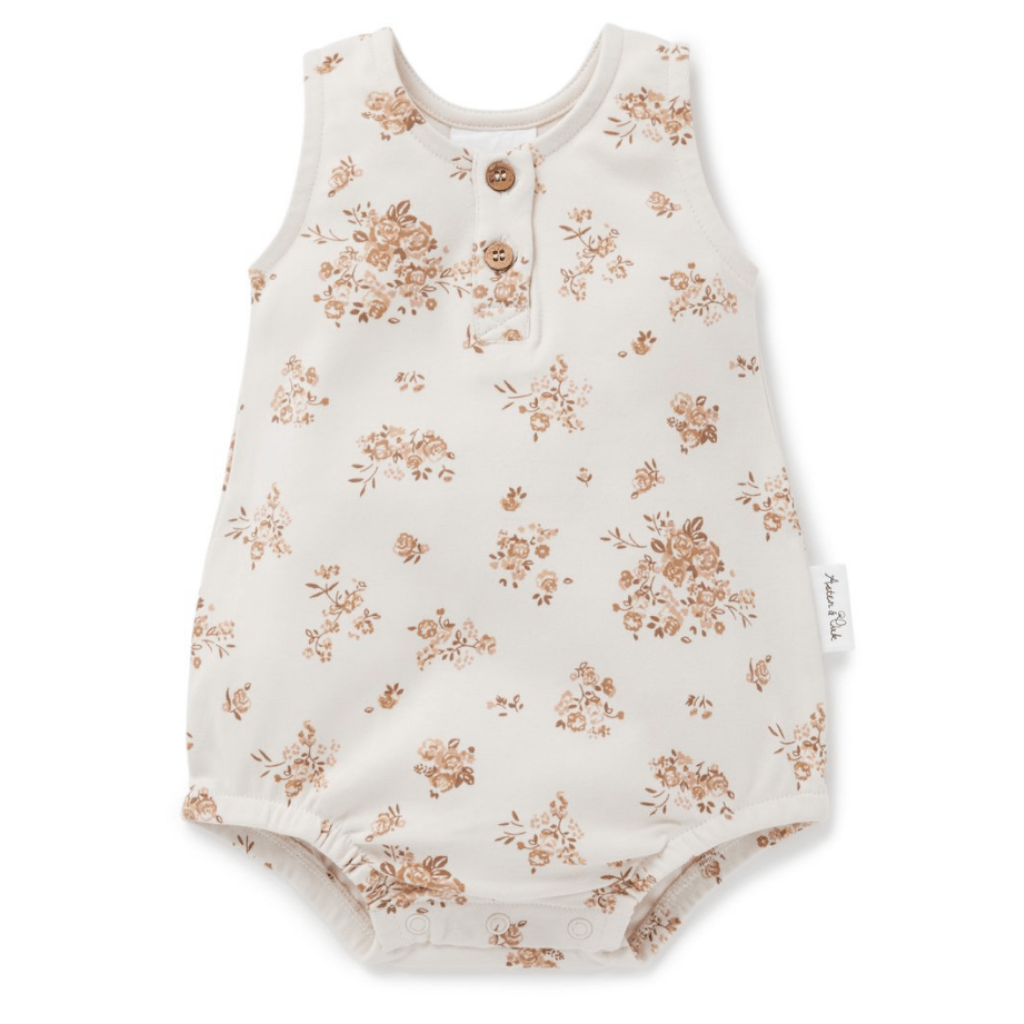 Aster & Oak Organic Posy Floral Bubble Romper - Naked Baby Eco Boutique