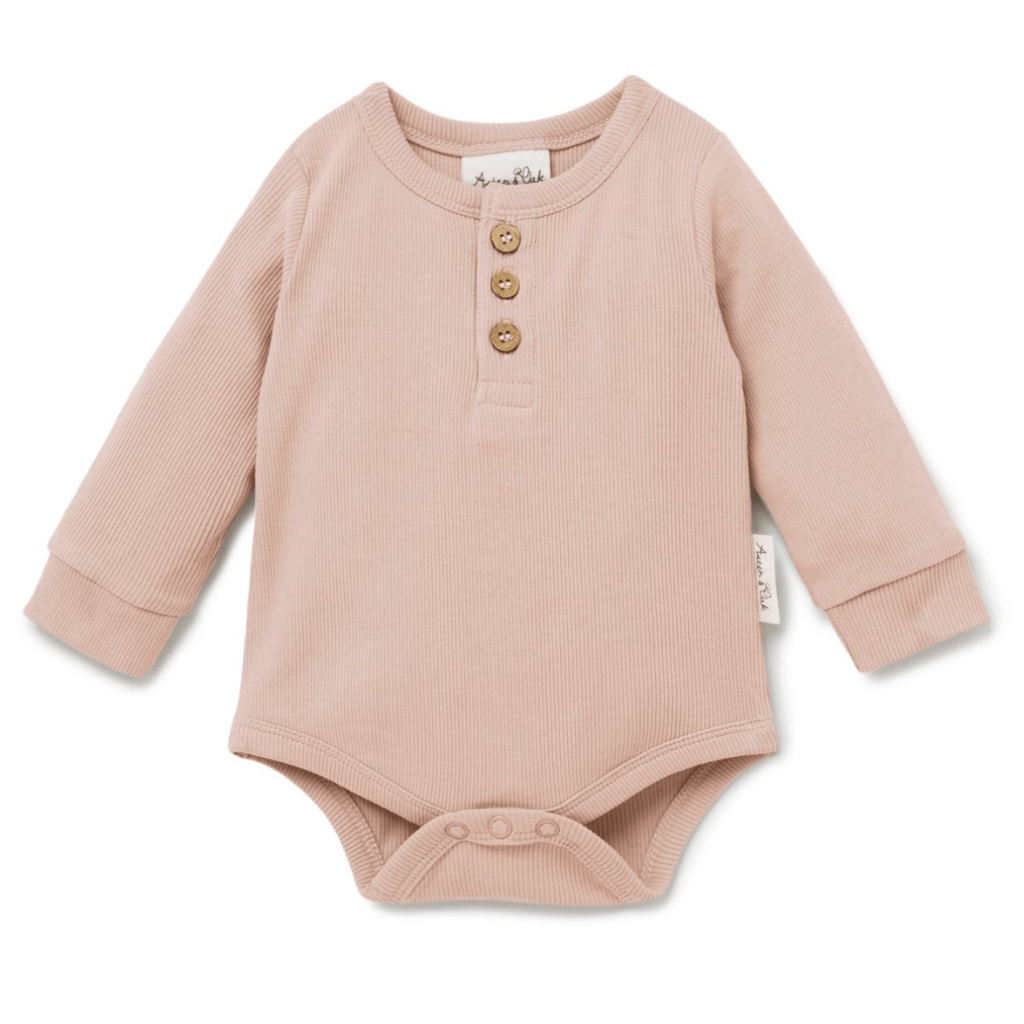 Cameo Rose / 0-3 Months (000) Aster & Oak Organic Rib Henley Onesie (Multiple Variants) - Naked Baby Eco Boutique