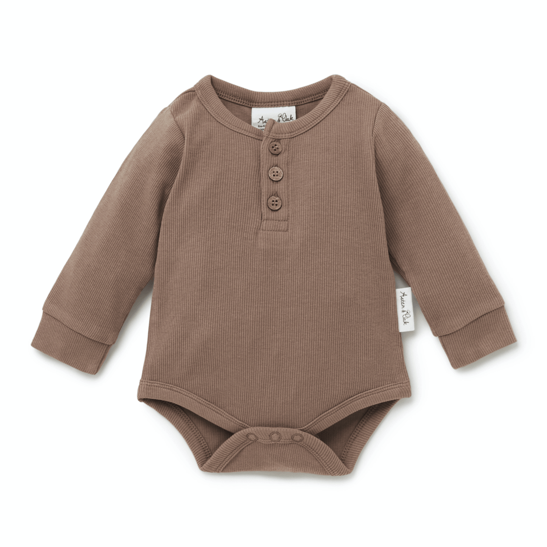 Cocoa / 0-3 Months (000) Aster & Oak Organic Rib Henley Onesie (Multiple Variants) - Naked Baby Eco Boutique