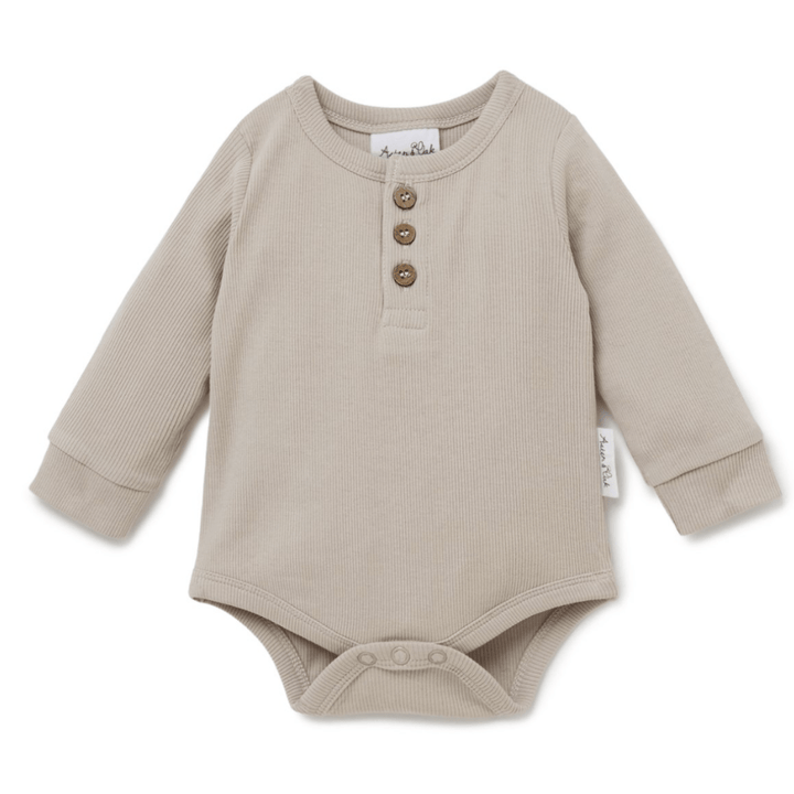 Stone / 0-3 Months (000) Aster & Oak Organic Rib Henley Onesie (Multiple Variants) - Naked Baby Eco Boutique
