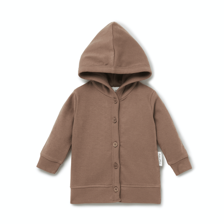 Cocoa / 0-3 Months (000) Aster & Oak Organic Rib Hooded Cardigan (Multiple Variants) - Naked Baby Eco Boutique