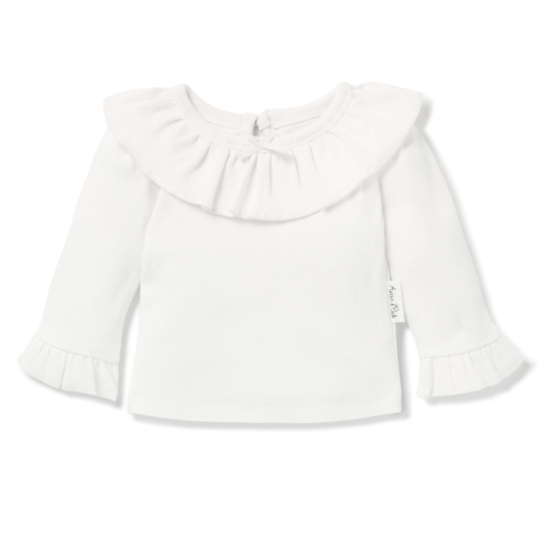PRE-ORDER: Aster & Oak Organic Rib Ruffle Long Sleeve Top - Naked Baby Eco Boutique