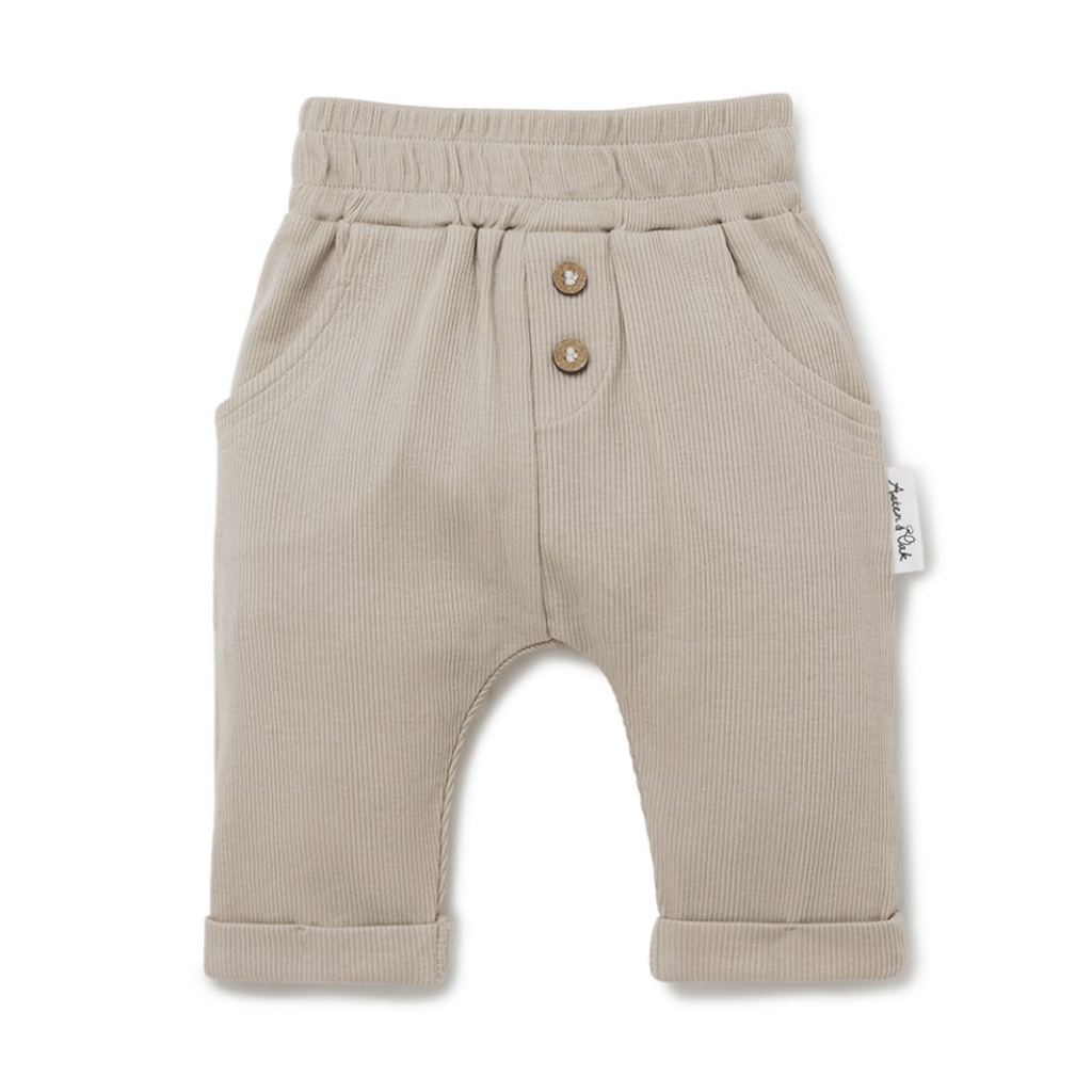 Stone / 0-3 Months (000) Aster & Oak Organic Rib Slouch Pants (Multiple Variants) - Naked Baby Eco Boutique