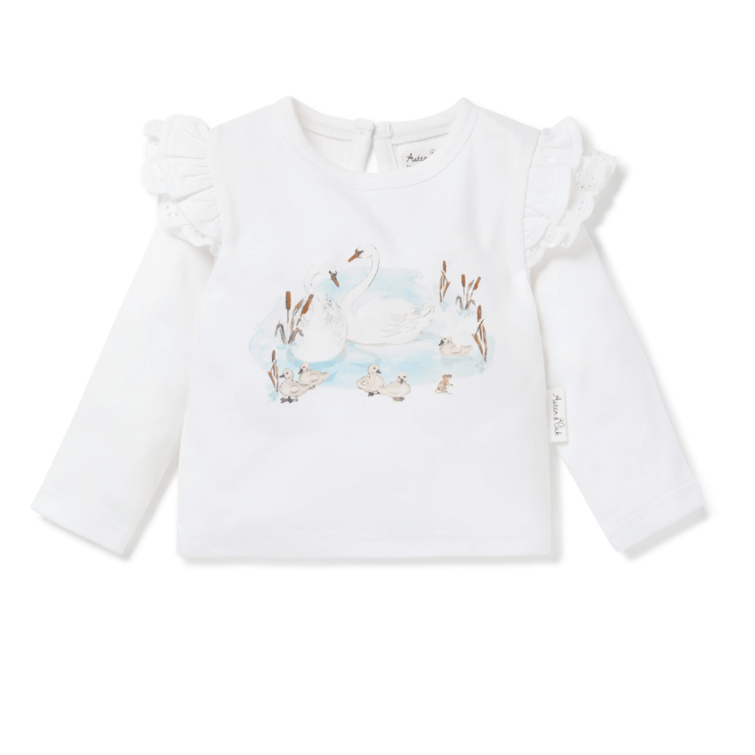 PRE-ORDER: Aster & Oak Organic Swan Print Long Sleeve Top - Naked Baby Eco Boutique
