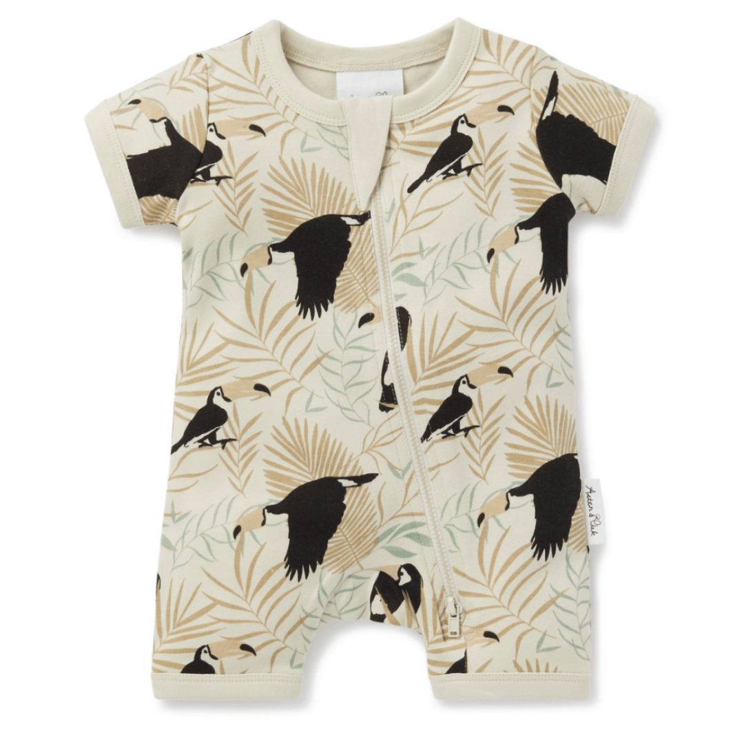 Aster & Oak Organic Toucan Zip Romper - Naked Baby Eco Boutique