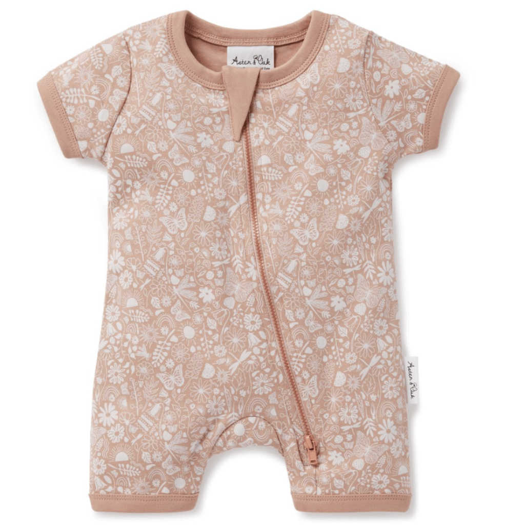 Aster & Oak Organic Ditzy Floral Zip Romper - Naked Baby Eco Boutique