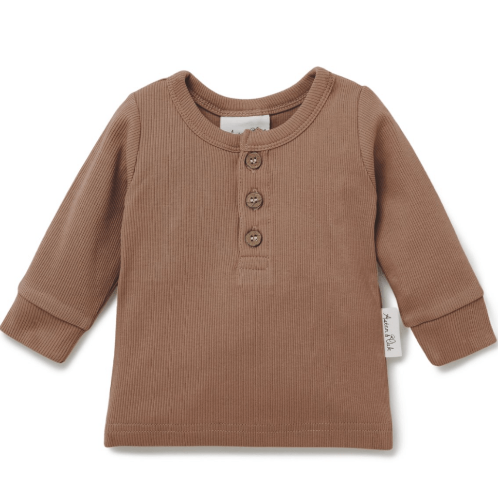 Cocoa / 0-3 Months (000) Aster & Oak Organic Rib Henley Tee (Multiple Variants) - Naked Baby Eco Boutique