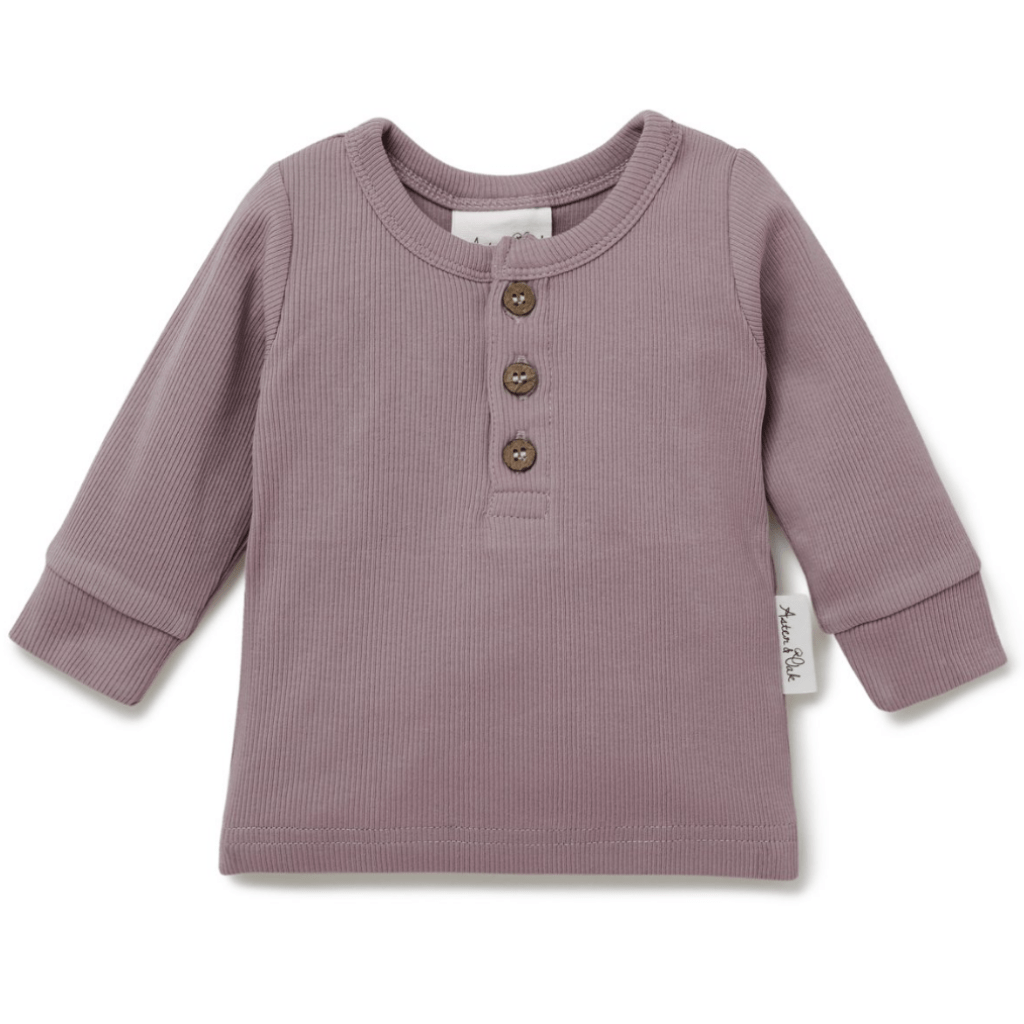 Elderberry / 0-3 Months (000) Aster & Oak Organic Rib Henley Tee (Multiple Variants) - Naked Baby Eco Boutique