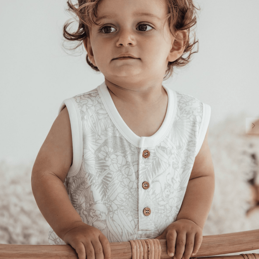 Aster & Oak Organic Animal Henley Romper - Naked Baby Eco Boutique