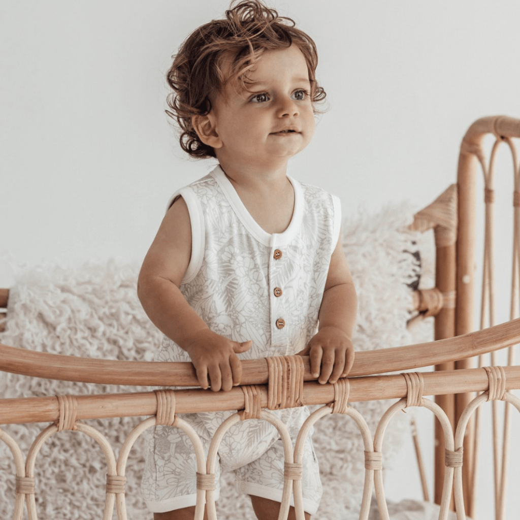 Aster & Oak Organic Animal Henley Romper - Naked Baby Eco Boutique