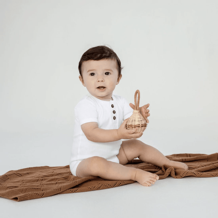 Aster & Oak Organic Cotton Rib Henley Onesie (Multiple Variants) - Naked Baby Eco Boutique