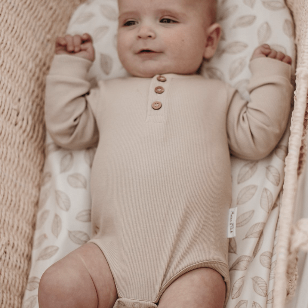Aster & Oak Organic Rib Henley Onesie (Multiple Variants) - Naked Baby Eco Boutique