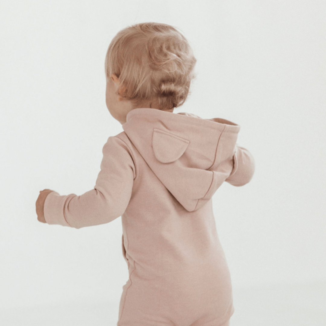 Back-View-Of-Aster-And-Oak-Organic-Cotton-Bear-Romper-Pink-Naked-Baby-Eco-Boutique