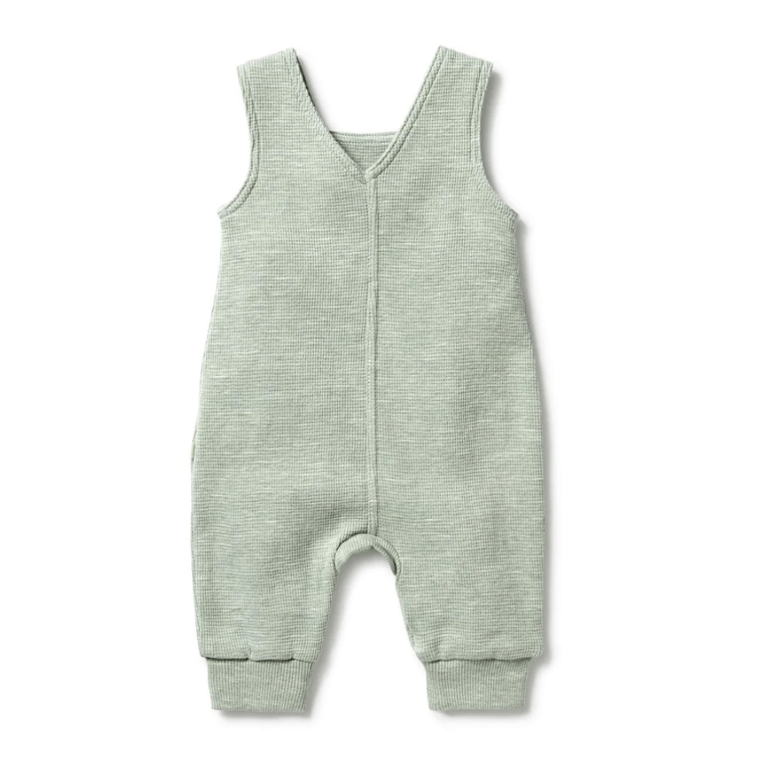 Back-View-Wilson-and-Frenchy-Organic-Waffle-Overalls-Sage-Naked-Baby-Eco-Boutique