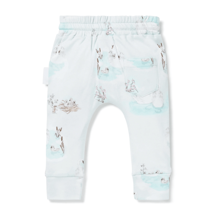 Back-View-of-Aster-and-Oak-Organic-Cotton-Harem-Pants-Swan-Naked-Baby-Eco-Boutique