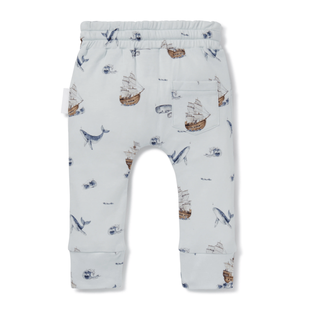 Back-View-of-Aster-and-Oak-Organic-Cotton-Harem-Pants-Whale-Naked-Baby-Eco-Boutique