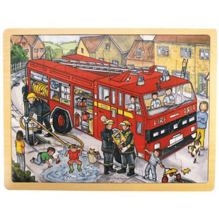 Fire Engine BigJigs 24-Piece Wooden Tray Puzzle (Multiple Variants) - Naked Baby Eco Boutique