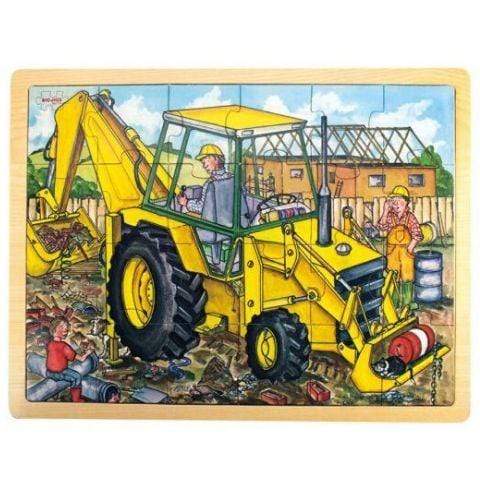 Digger BigJigs 24-Piece Wooden Tray Puzzle (Multiple Variants) - Naked Baby Eco Boutique