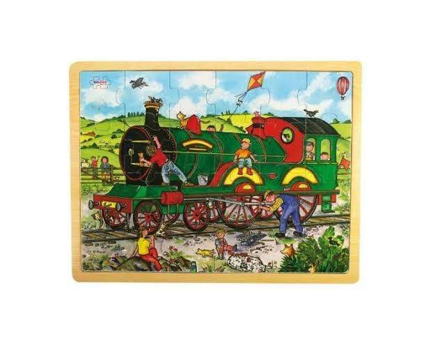 Train BigJigs 24-Piece Wooden Tray Puzzle (Multiple Variants) - Naked Baby Eco Boutique
