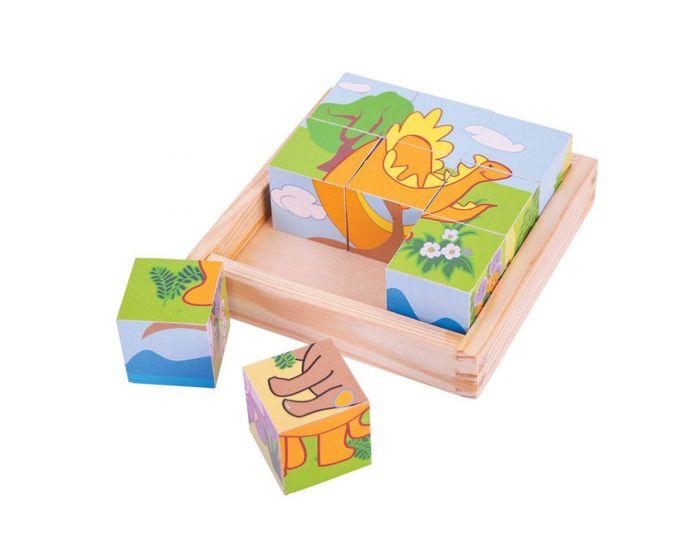 Dinosaur BigJigs 9-Piece Wooden Cube Puzzle (Multiple Variants) - Naked Baby Eco Boutique