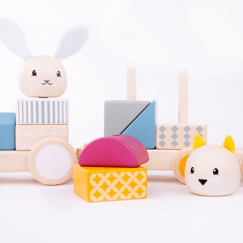 Bigjigs-Wooden-Activity-Pull-Along-Train-Close-Up-Of-Train-Pieces-And-Bunny-Passenger-Naked-Baby-Eco-Boutique.
