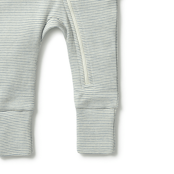 Close-Up-Of-Cuffs-On-Wilson-And-Frenchy-Organic-Stripe-Rib-Baby-Pyjamas-Bluestone-Naked-Baby-Eco-Boutique