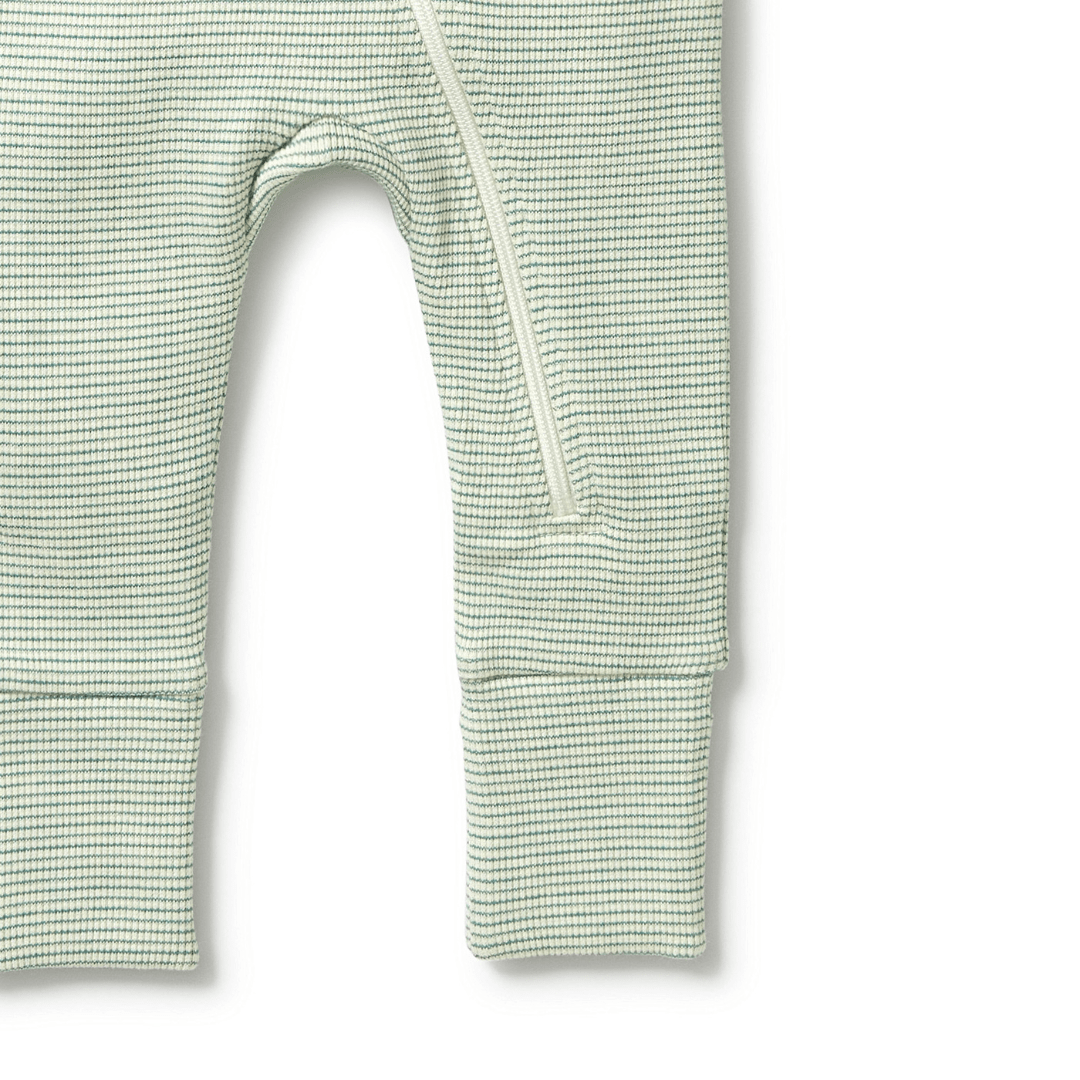 Close-Up-Of-Cuffs-On-Wilson-And-Frenchy-Organic-Stripe-Rib-Baby-Pyjamas-Deep-Sea-Naked-Baby-Eco-Boutique