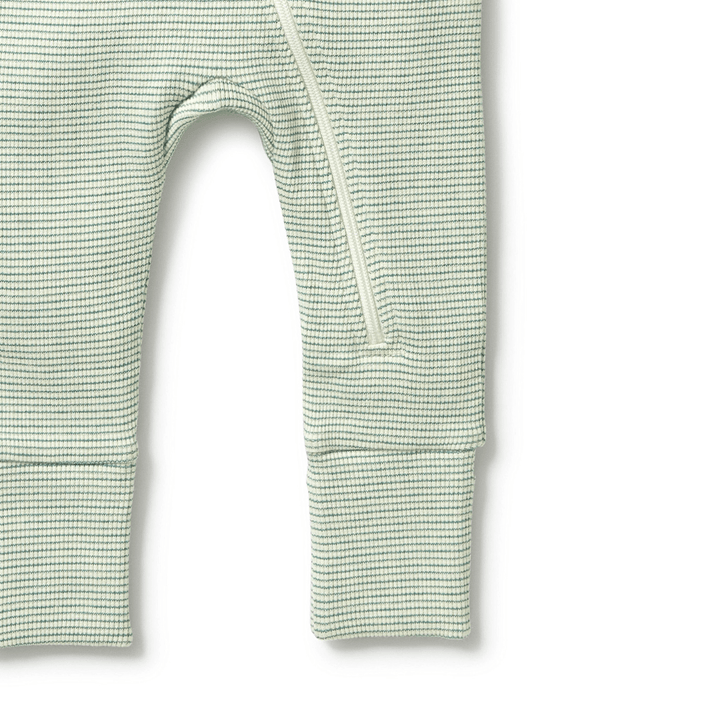 Close-Up-Of-Cuffs-On-Wilson-And-Frenchy-Organic-Stripe-Rib-Baby-Pyjamas-Deep-Sea-Naked-Baby-Eco-Boutique