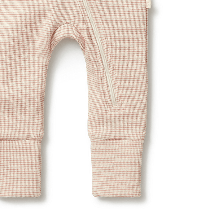 Close-Up-Of-Cuffs-On-Wilson-And-Frenchy-Organic-Stripe-Rib-Baby-Pyjamas-Rose-Naked-Baby-Eco-Boutique