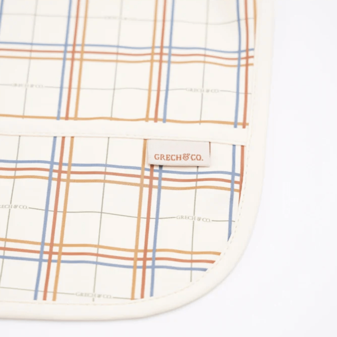 Close-Up-Of-Grech-And-Co-Recycled-Smock-Bib-Plaid-Naked-Baby-Eco-Boutique