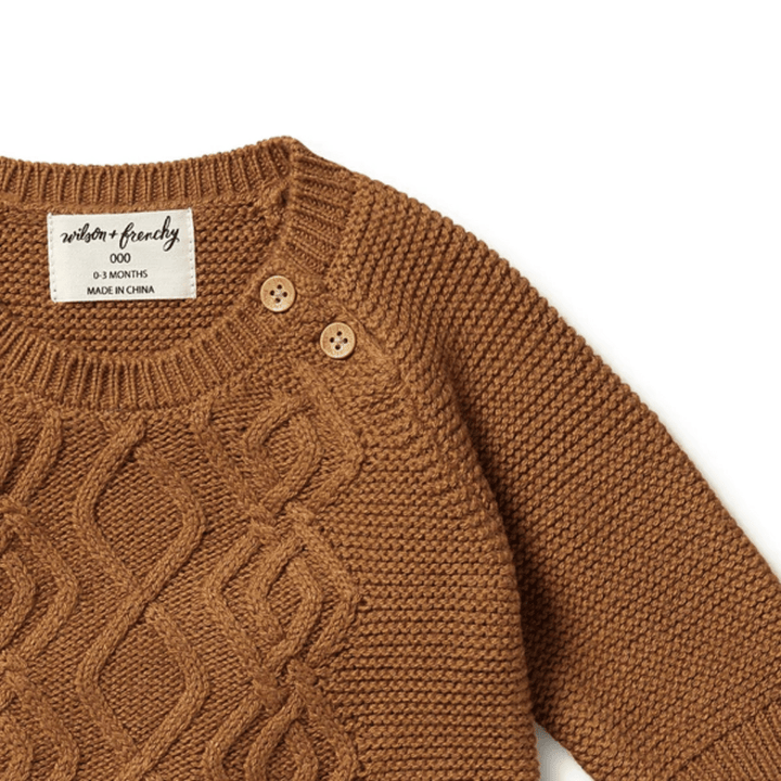 Close-Up-Of-Neckline-Wilson-And-Frenchy-Knitted-Cable-Growsuit-Spice-Naked-Baby-Eco-Boutique
