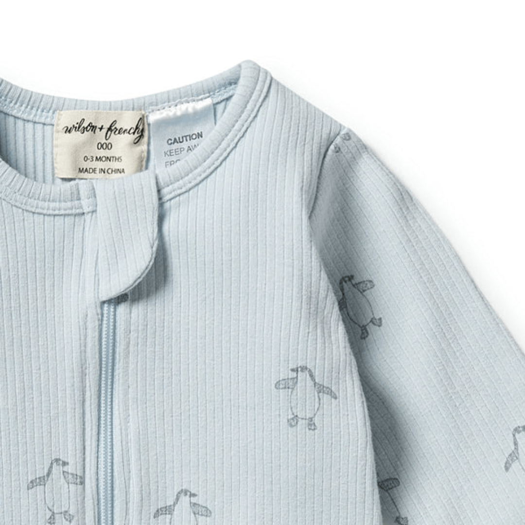 Close-Up-Of-Neckline-Wilson-And-Frenchy-Organic-Rib-Baby-Pyjamas-Little-Penguin-Naked-Baby-Eco-Boutique