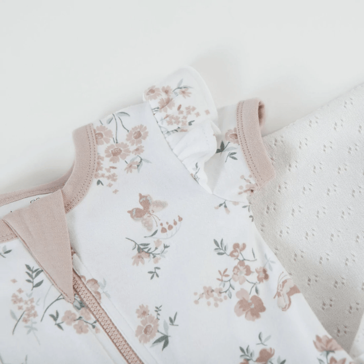Close-Up-Of-Print-On-Aster-And-Oak-Organic-Cotton-Flutter-Sleeve-Zip-Romper-Primrose-Naked-Baby-Eco-Boutique